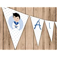 Guirnalda Mi Primera Comunión niño con traje marinero. Guirnalda decorativa. Banderines para fiestas.